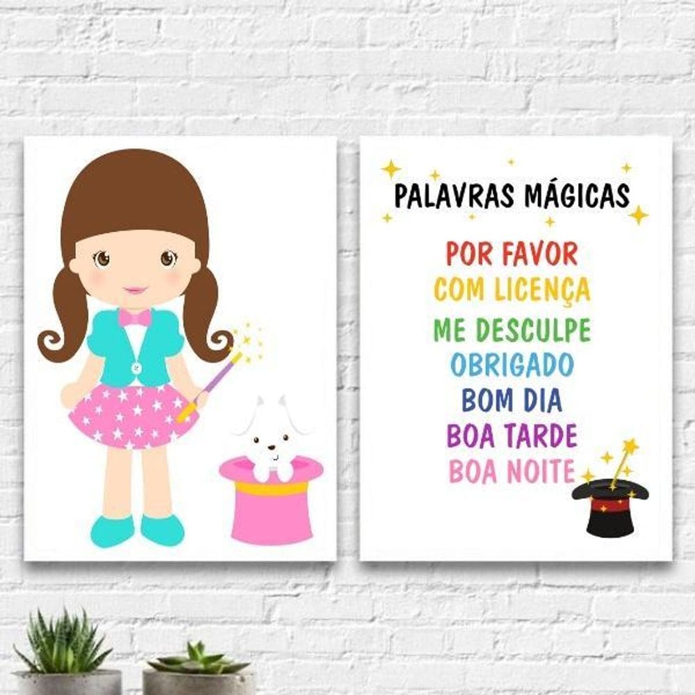 Kit 2 Quadros Palavras Mágicas 45x34cm - Moldura Branca