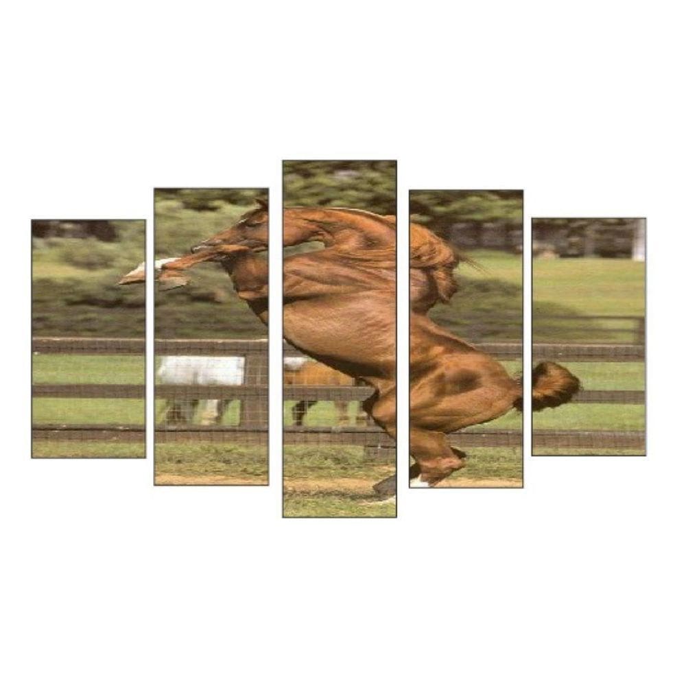 Quadro Decorativo Mosaico 5 Peças Mod962 Cavalo Fazenda 06