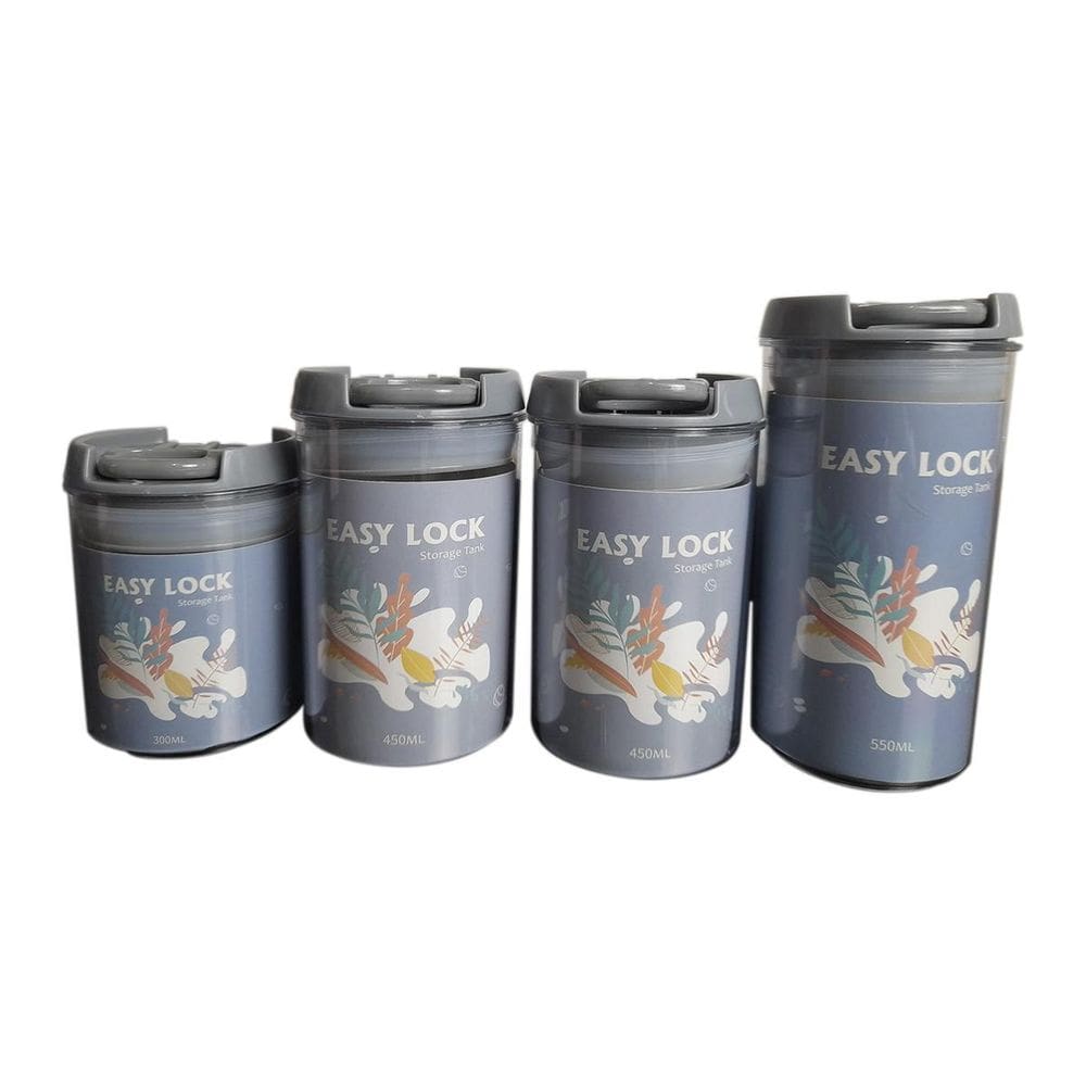 Pote Transparente Hermético Redondo 4 Peças - Cinza