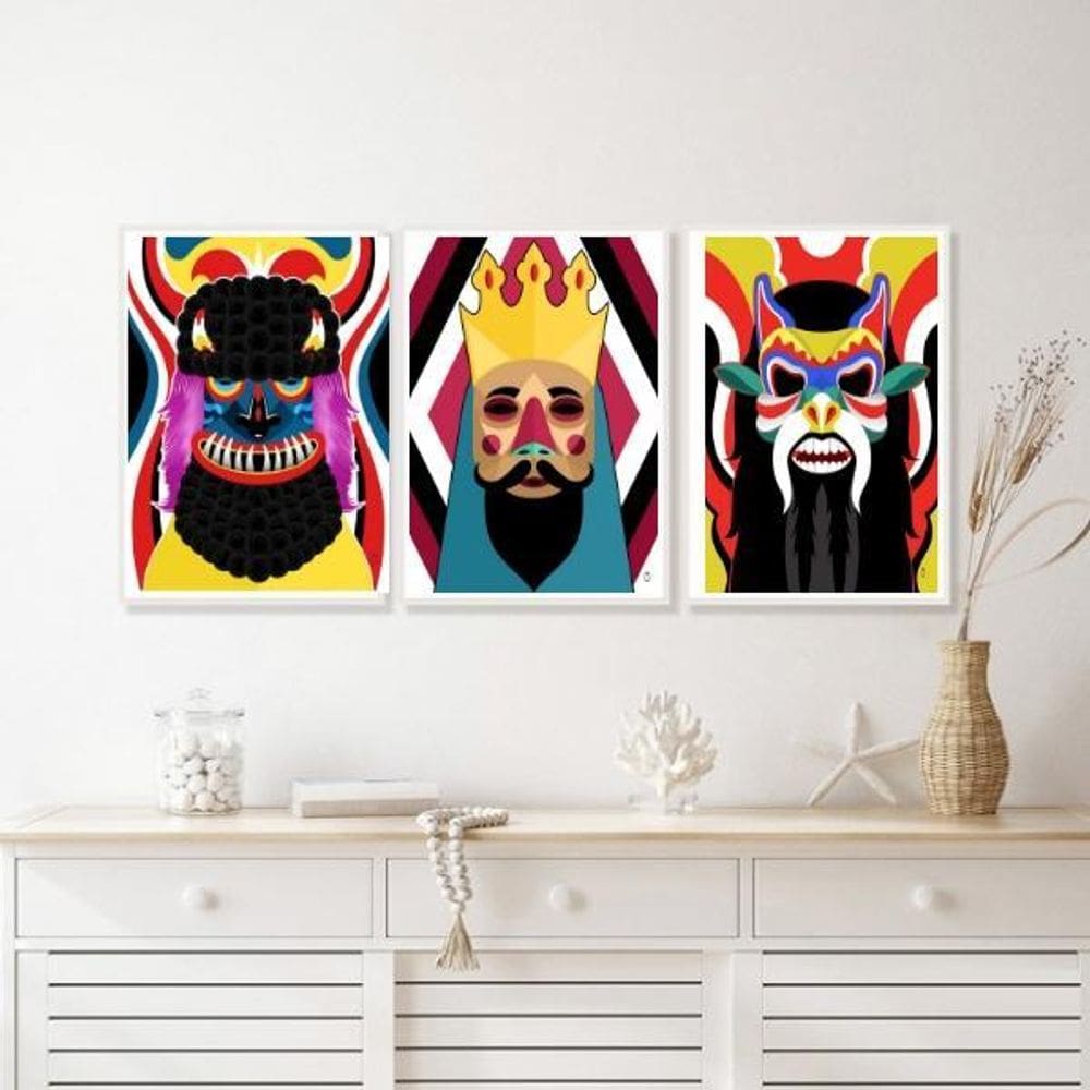 Kit 3 Quadros Decorativos Folclore 45x34cm - Vidro