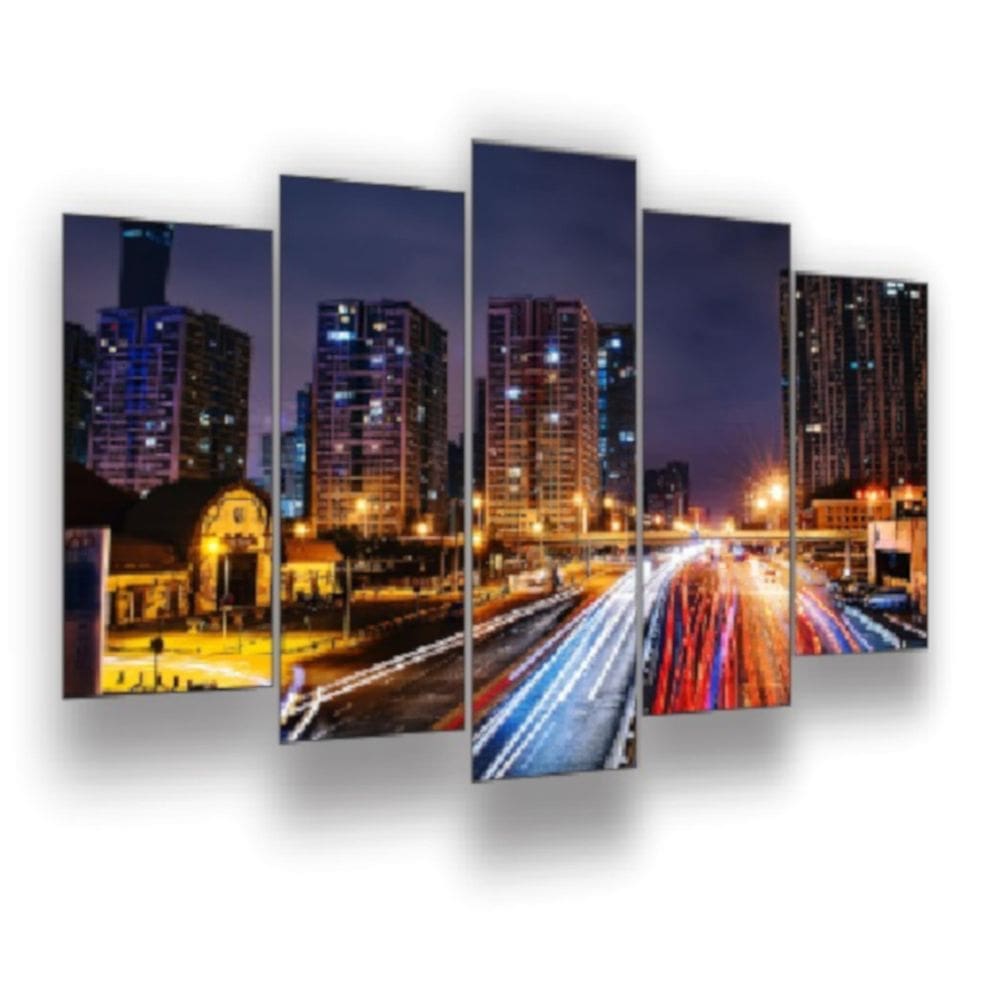 Quadro Decorativo Mosaico 5 Peças Mod102 Avenida Noite China