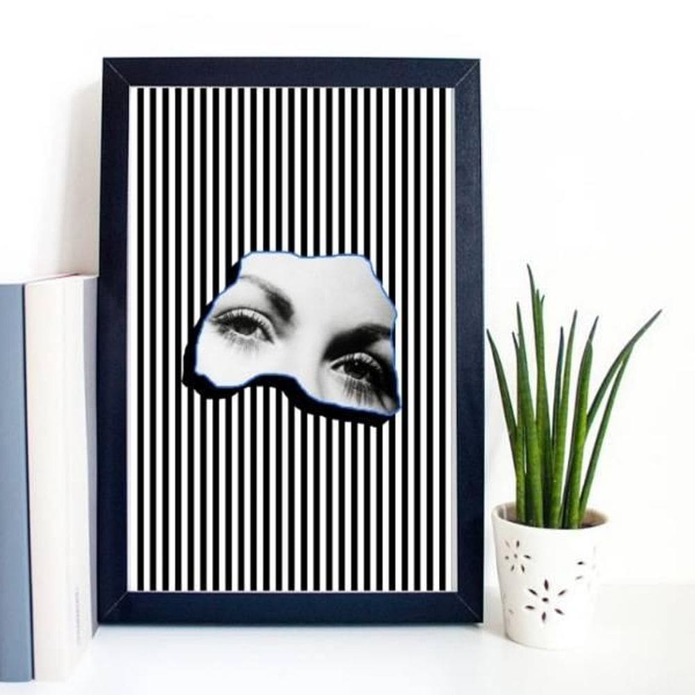 Quadro Fotografia Colagem Olhos 33X24 C/Vidro Madeira Preta