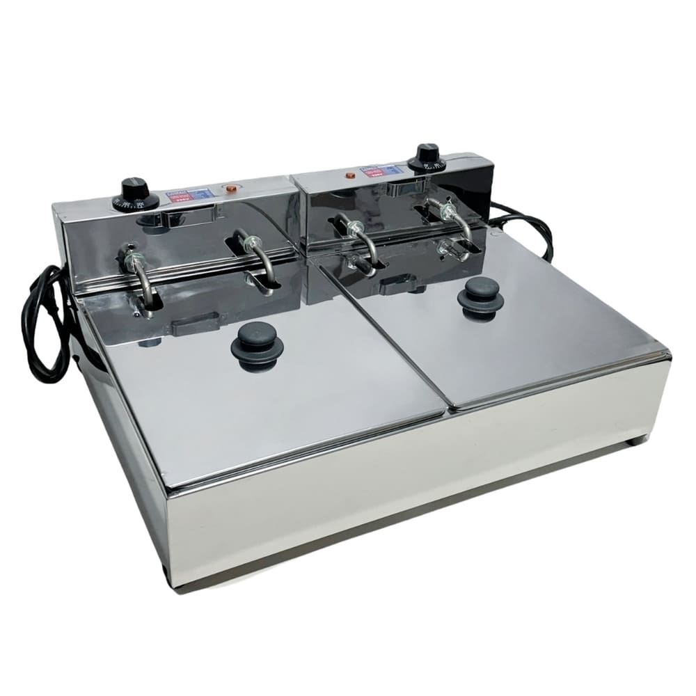 Fritadeira Elétrica Industrial 2 Cubas 110V Com Tampa