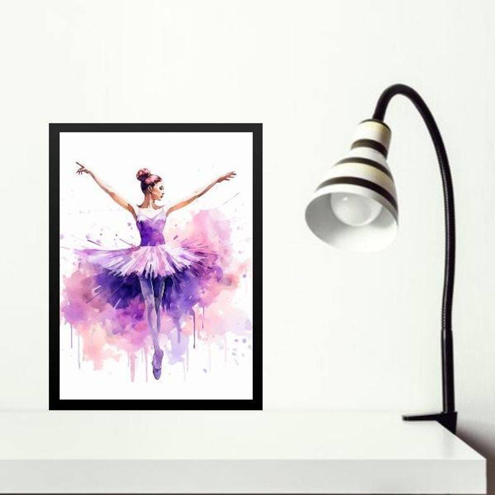 Quadro Bailarina Lilás E Rosa- Aquarela 24X18Cm