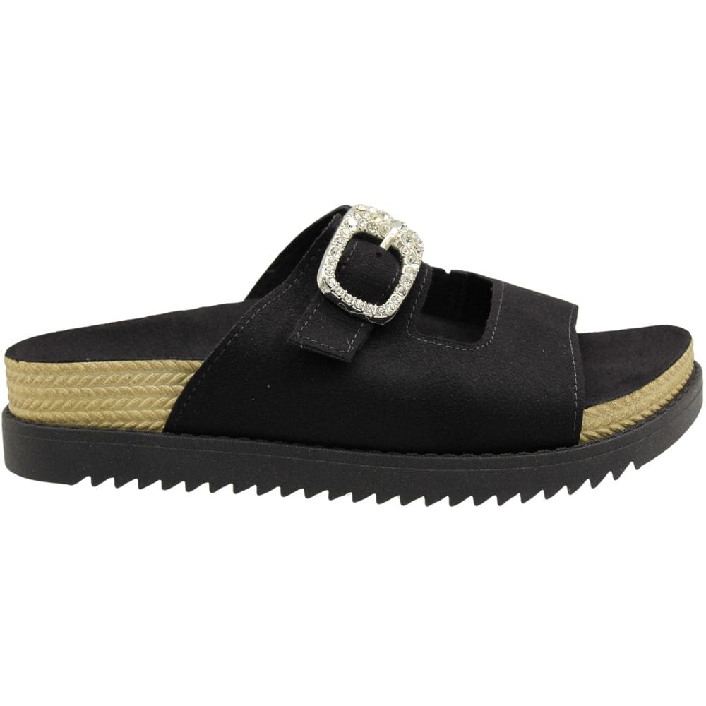 Tamanco Slide Plataforma Moleca Camurça Flex Fivela Cravejada Feminina