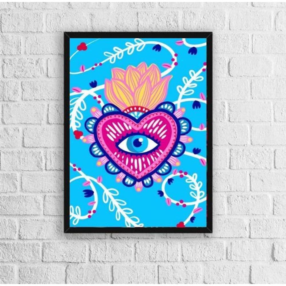 Quadro Decorativo Coração Mexicano 24x18cm - Madeira Preta