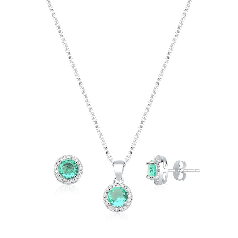 Conjunto Colar Corrente Pingente Brinco Turmalina Prata 925