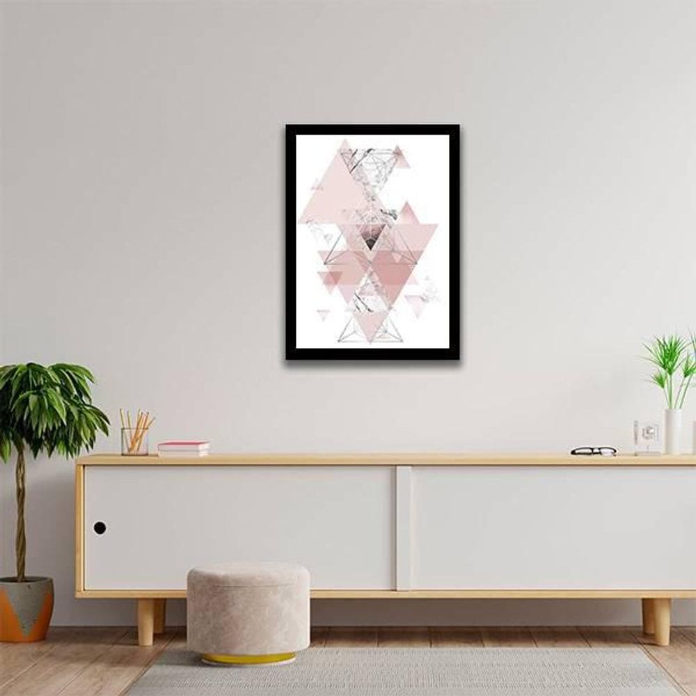 Quadro Abstrato Geométrico Triângulos Rosinhas 45X34Cm