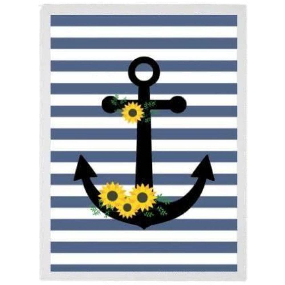 Quadro Decorativo Âncora Girassol Moldura Branca 24X18Cm