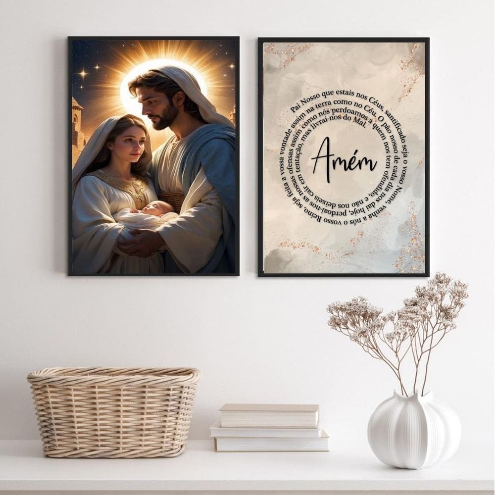 Kit 2 Quadros Sagrada Família - Pai Nosso 24X18Cm
