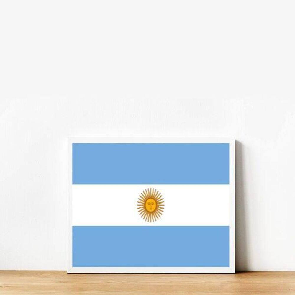Quadro Decorativo Bandeira Argentina 45X34Cm Moldura Branca