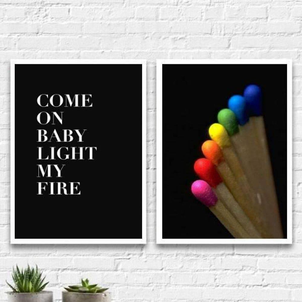 Kit 2 Quadros Come On Baby Light My Fire 45X34Cm