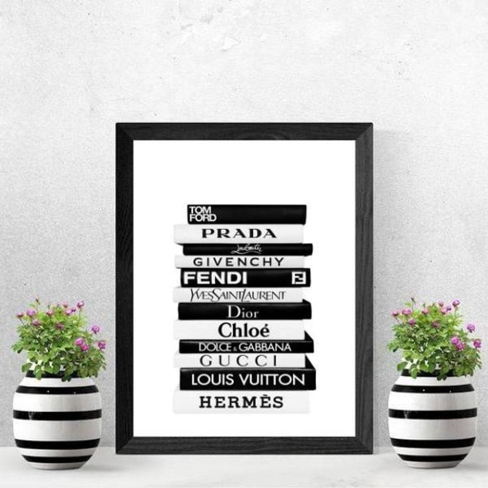 Quadro Livros Da Moda Fashion 33X24 C/Vidro - Madeira Preta