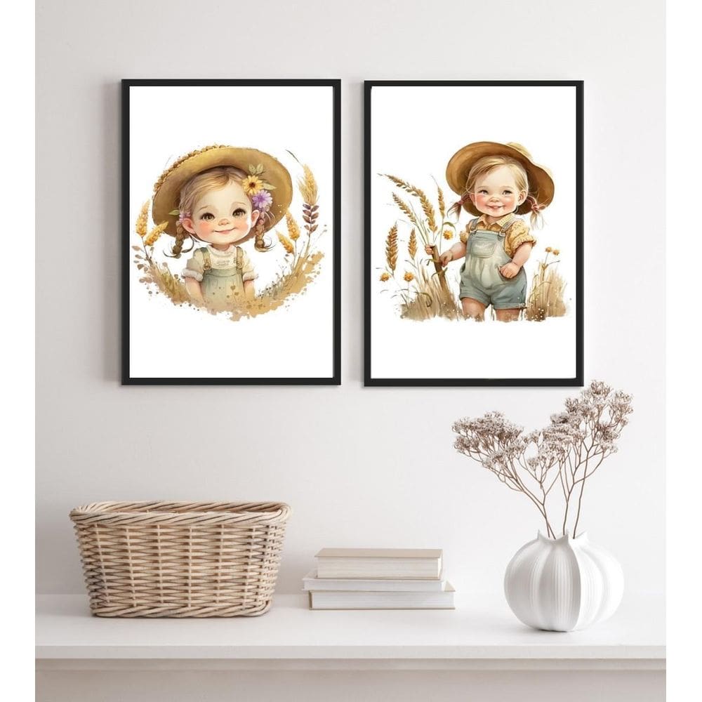 Kit 2 Quadros Quarto Infantil- Menina Fazendinha 45X34Cm