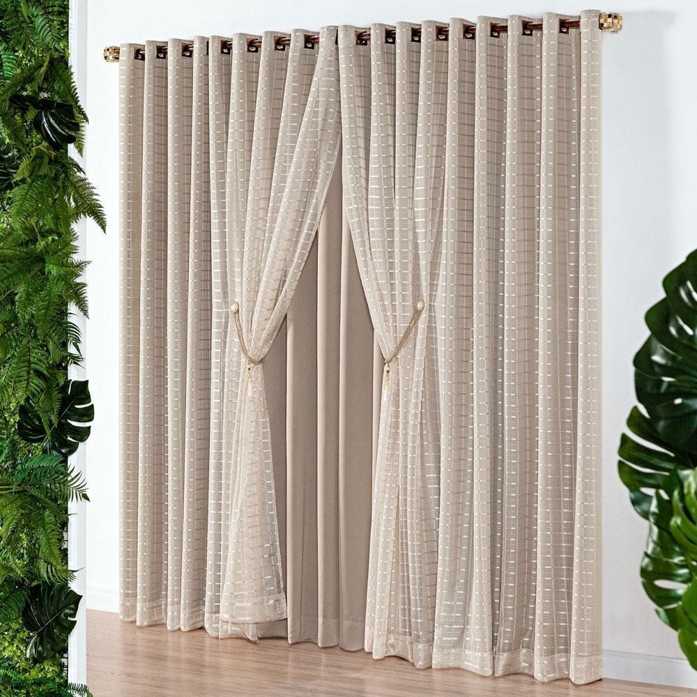 Cortina Lumiére Varão Semi Blackout E Voal Xadrez 3,00 X