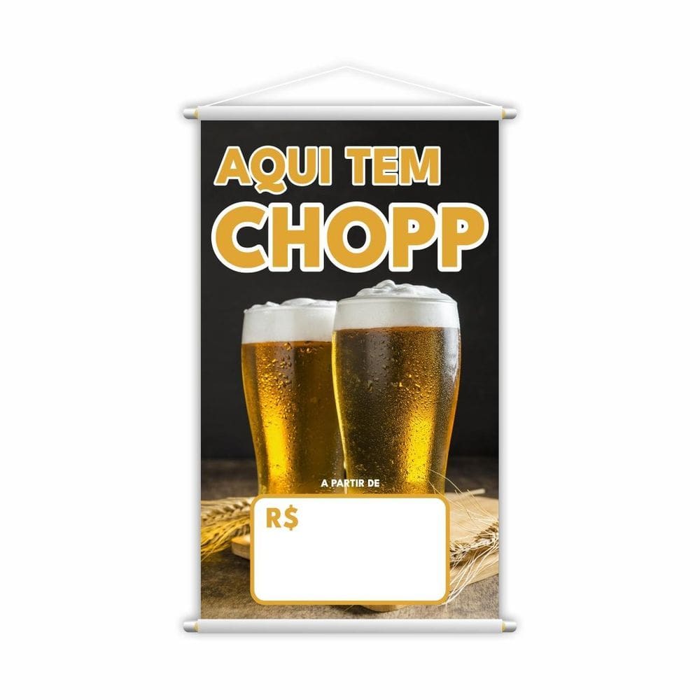 Banner Aqui Tem Chopp Preço Fundo Branco Lona 60X40Cm