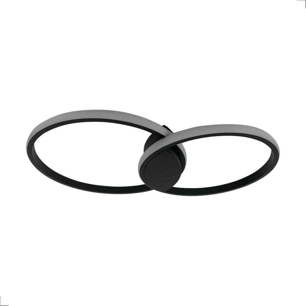 Lustre Plafon Arco Ring Anel Duplo Preto Led 3000K 39W