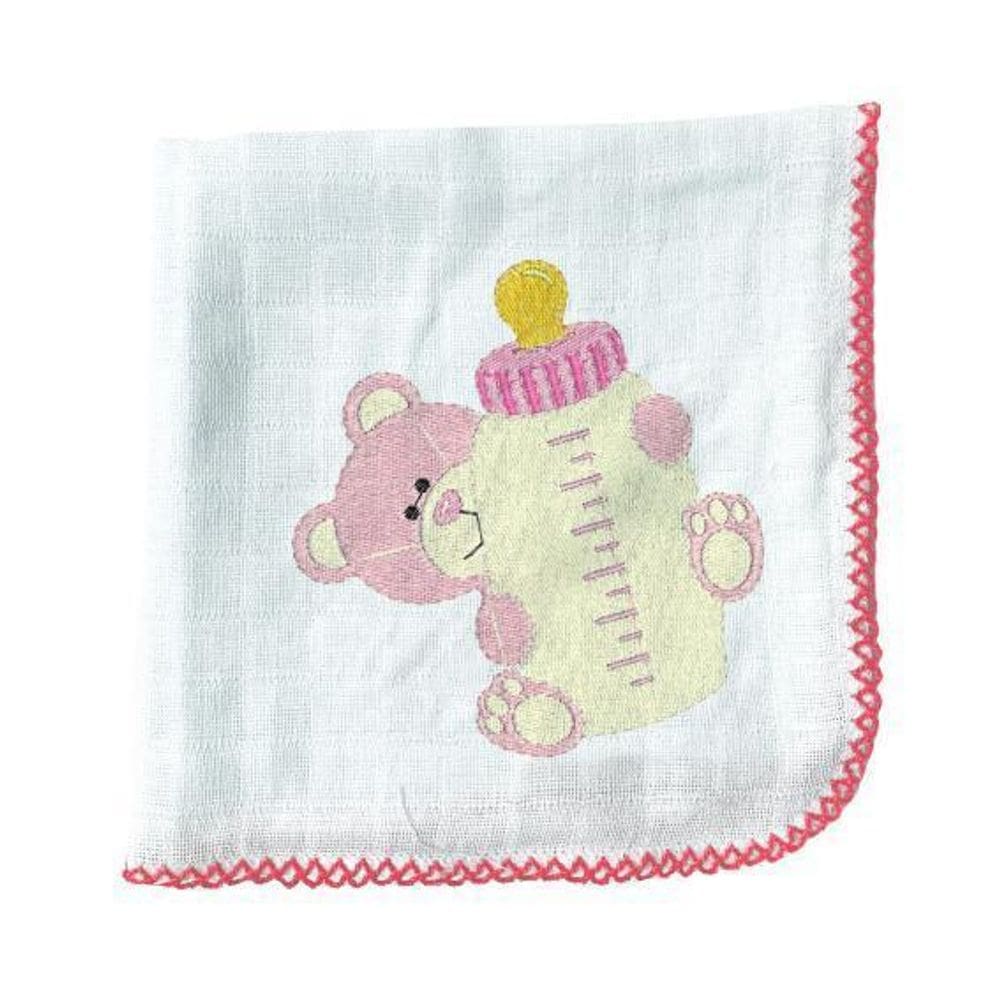 1 Pç Fraldinha De Boca Bordada 33X33Cm Com Crochê Rosa
