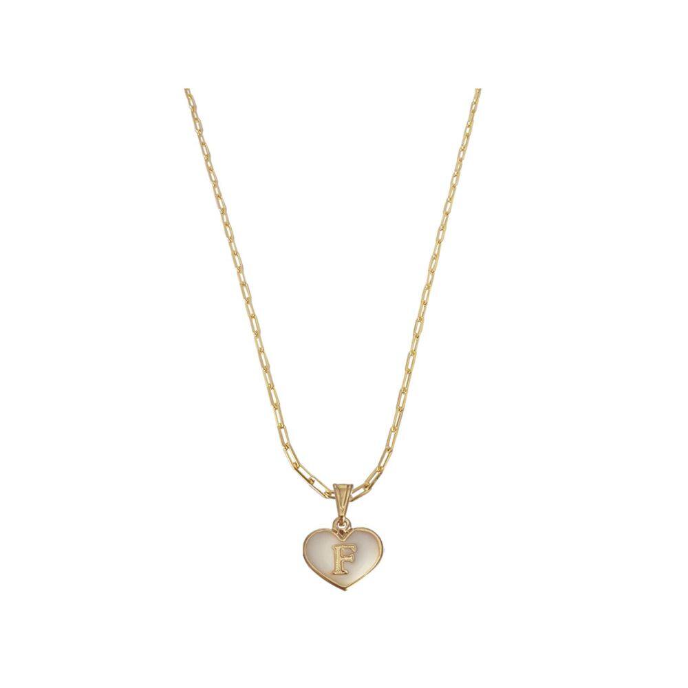 Colar Cartier 50Cm Coração Branco Letra F Banhado Ouro 18K