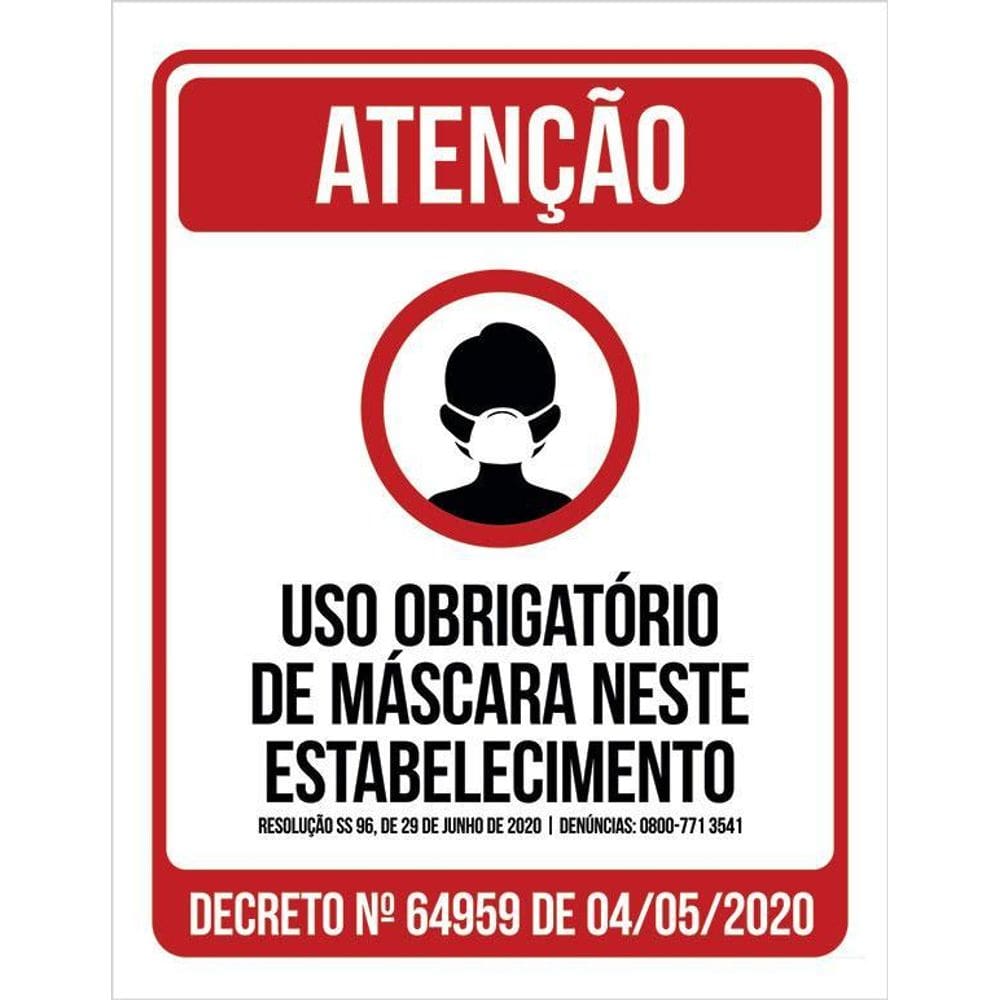 Placa Uso Obrigatório Máscara Estabelecimento Comércio 36X46