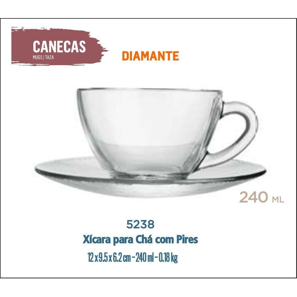 12 Xícara Com Pires Astral 240Ml-Café C/Leite Chocolate Chá