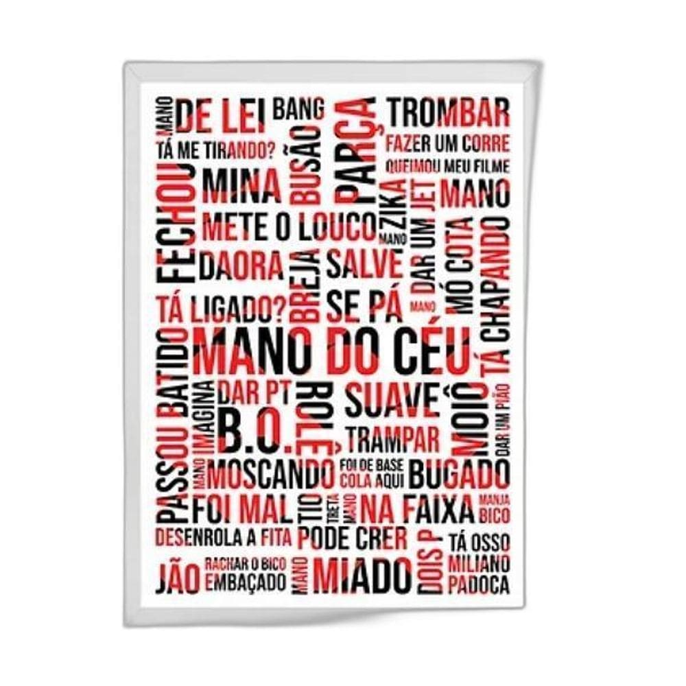 Quadro Gírias Sp Branco Vermelho Preto 24X18Cm Vidro Branca