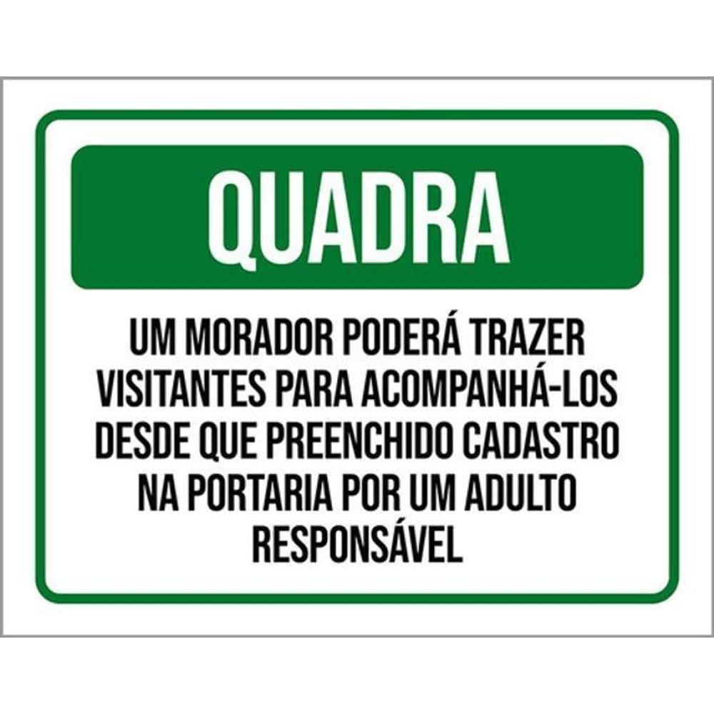 Kit 5 Placas Quadra Morador Poderá Visitantes Cadastro 36X46