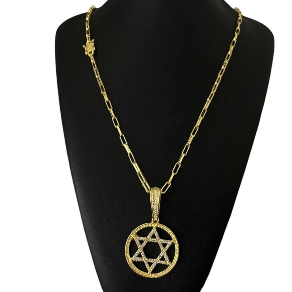 Cordão Tijolinho 4Mm + Pingente Davi - Banhado A Ouro