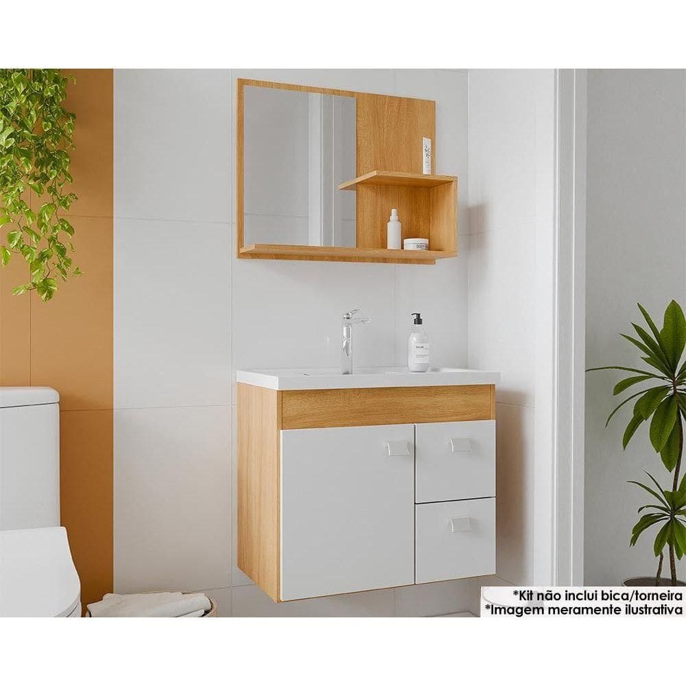 Bancada de Banheiro Isa c/ Cuba + Espelho Cinamomo/Branco MGM