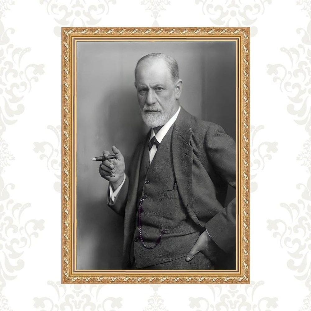 Quadro Moldura Dourada Fotografia Freud 24X18Cm