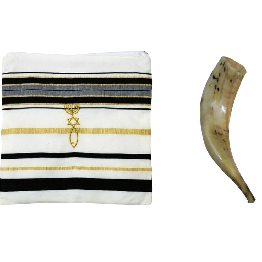 Shofar De Chifre De Carneiro + Talit Azul - De Israel