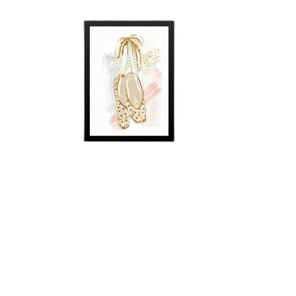 Quadro Infantil Menina Sapatilha De Balé Ouro 45X34Cm
