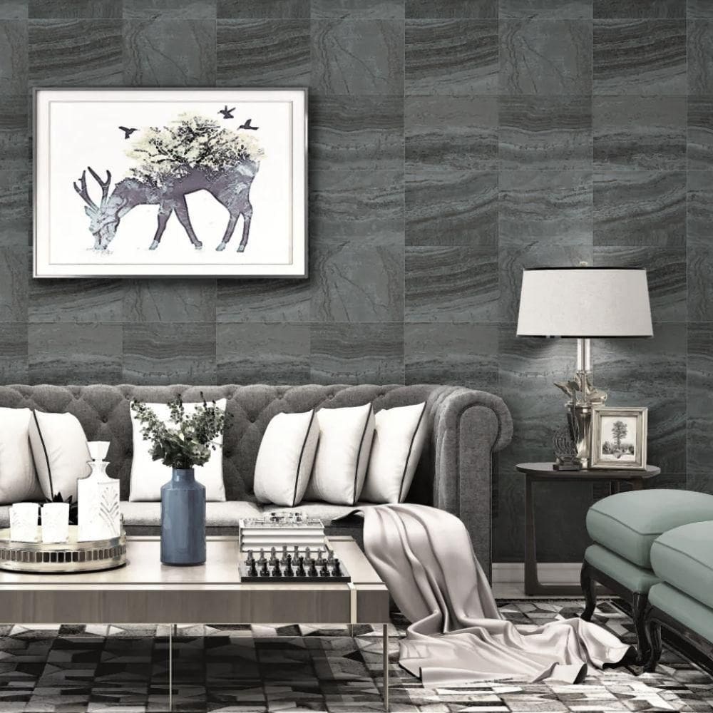 Papel De Parede Pedra Azul E Prata - Essencial Ess1030