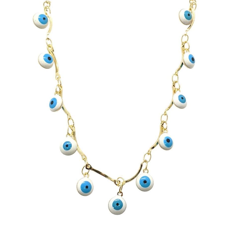 Gargantilha Folheada A Ouro Choker Olho Grego 40Cm Semijoias