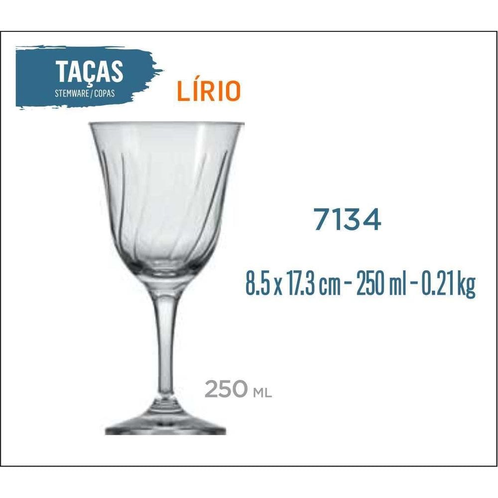 24 Taças Lírio 250Ml - Vinho Tinto Rose Branco Água