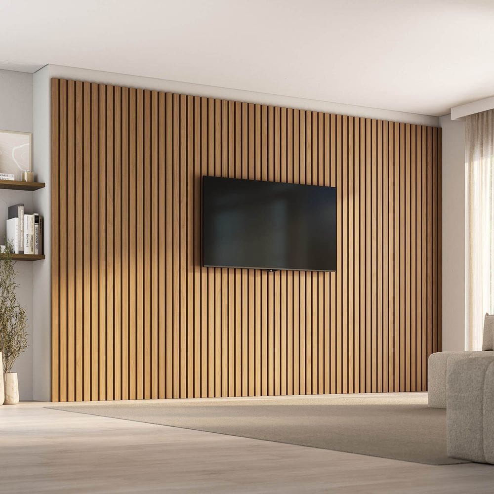 Painel para Tv até 86 Polegadas 360x230cm Ripado Aruá Cabecasa Madeiraoriginals Jatoba