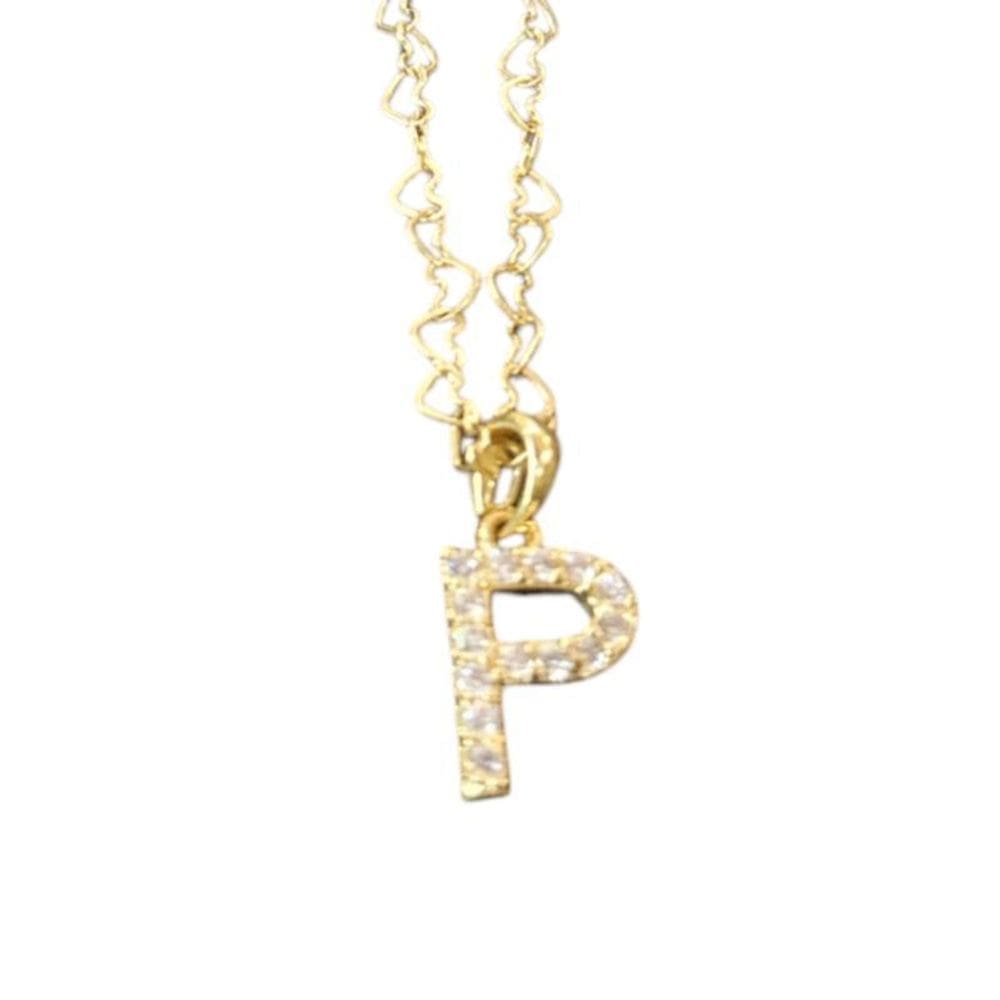 Pingente De Letra P Folheado A Ouro 18K Com Corrente