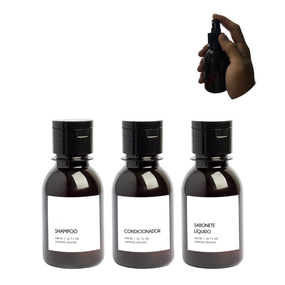Kit Frascos Banho 100Ml Âmbar Shampoo Condicionador Portatil