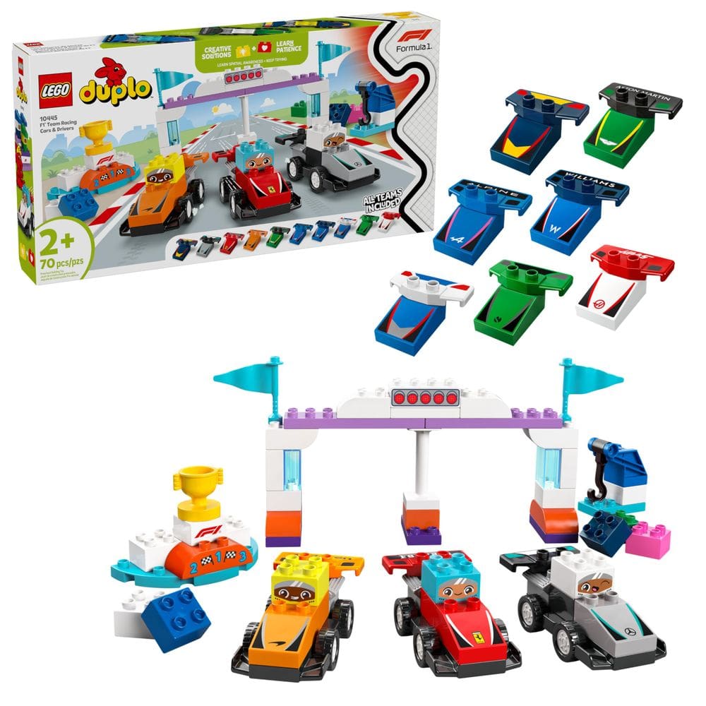 Construindo um conjunto de brinquedos LEGO DUPLO Town F1 Team Race Cars