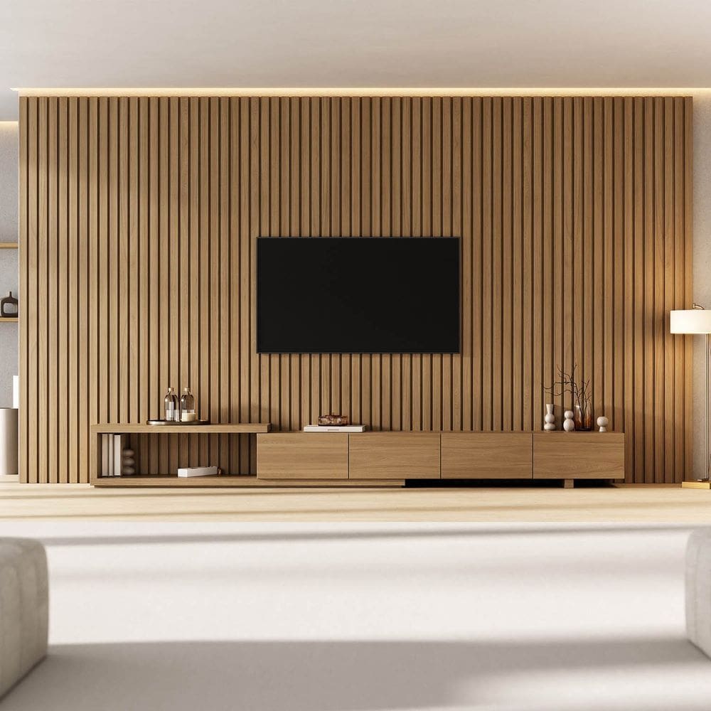 Rack com Painel Ripado para Tv 86 Polegadas 400x230 Aruá Cabecasa Madeiraoriginals Jatoba