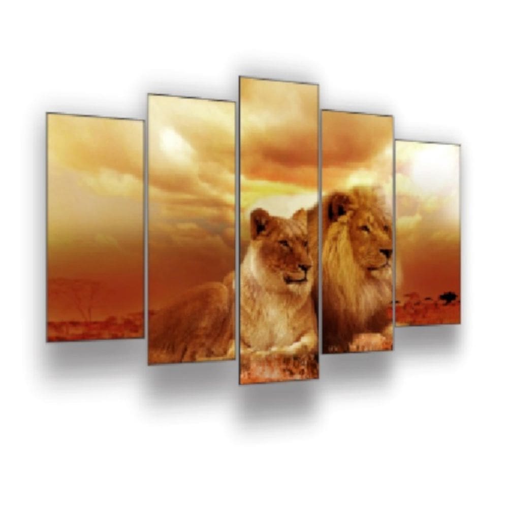 Trio De Quadros Decorativos Sala Quarto Casal Leão Leoa