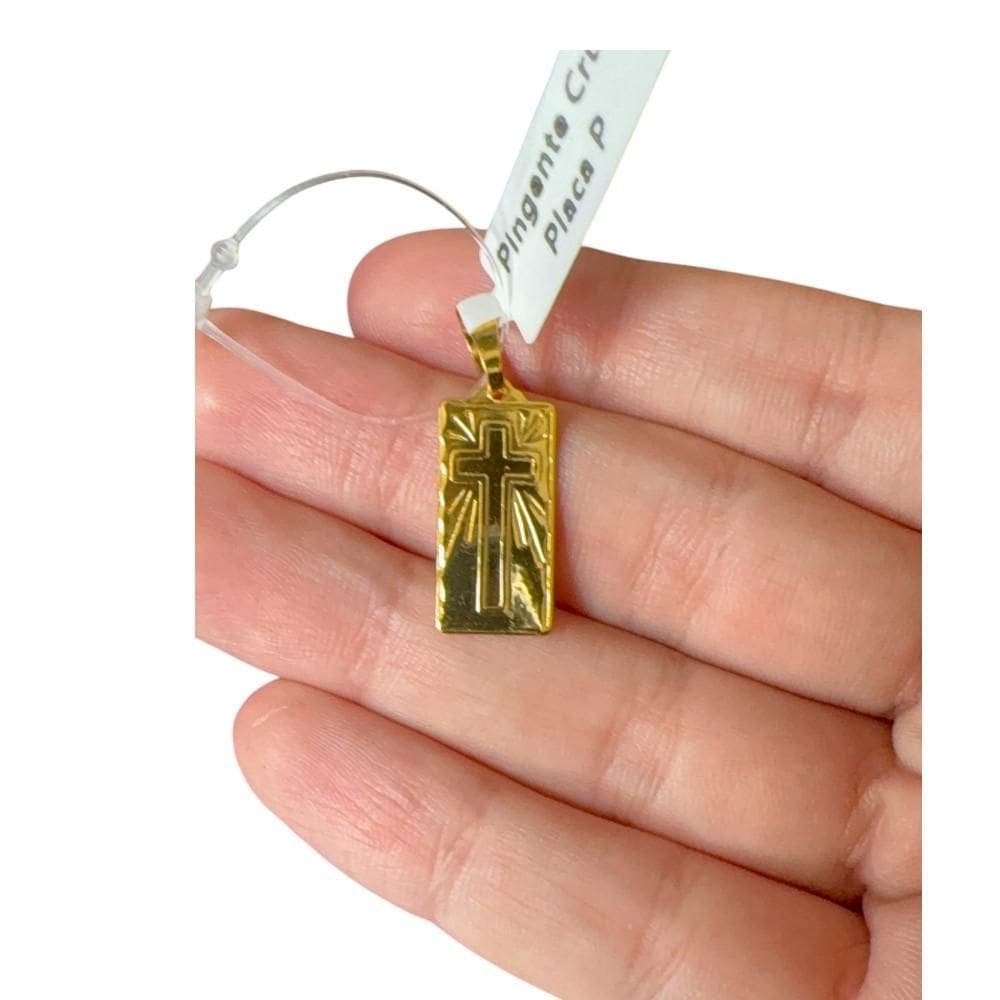 Pingente Cruz Plaquinha - Banhado A Ouro 18K