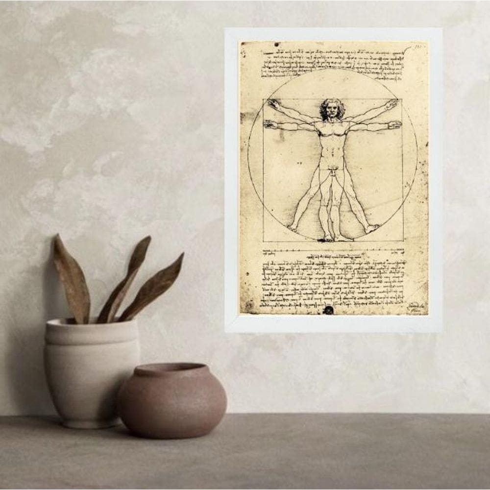 Quadro Da Vinci O Homem Vitruviano 33X24Cm - Com Vidro