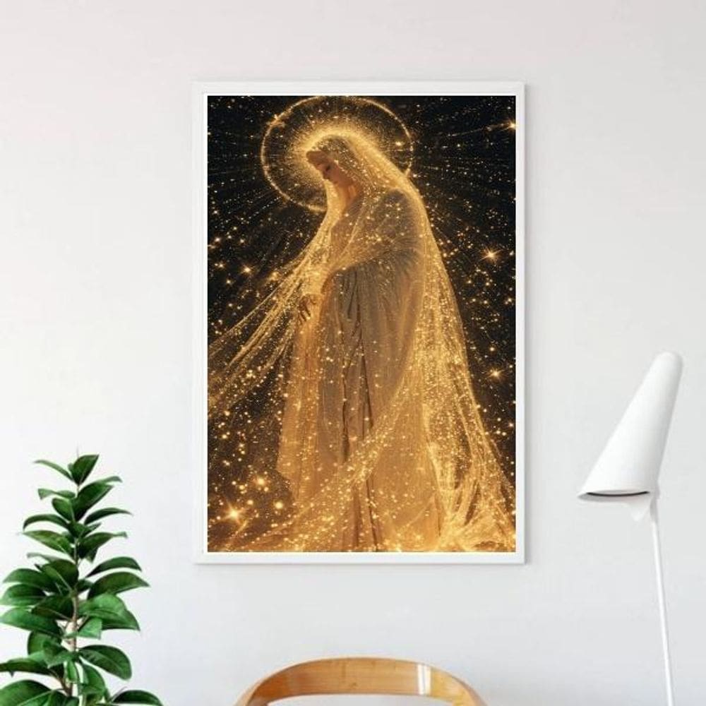 Quadro Nossa Senhora Manto De Luz Dourado 45X34Cm - Vidro