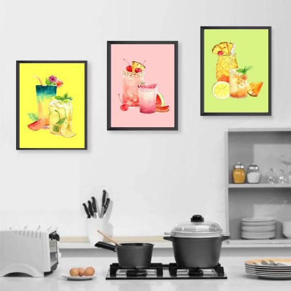 Kit 03 Quadros Decorativos Sucos Naturais 45x34Cm
