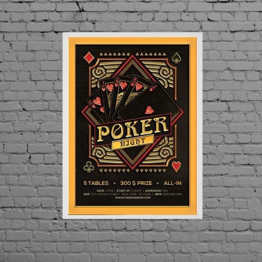 Quadro Decorativo Cartaz Poker Night 33X24Cm Moldura Branca