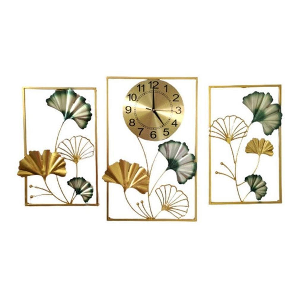 Relógio De Parede Painel Quadros Dourado 100X56