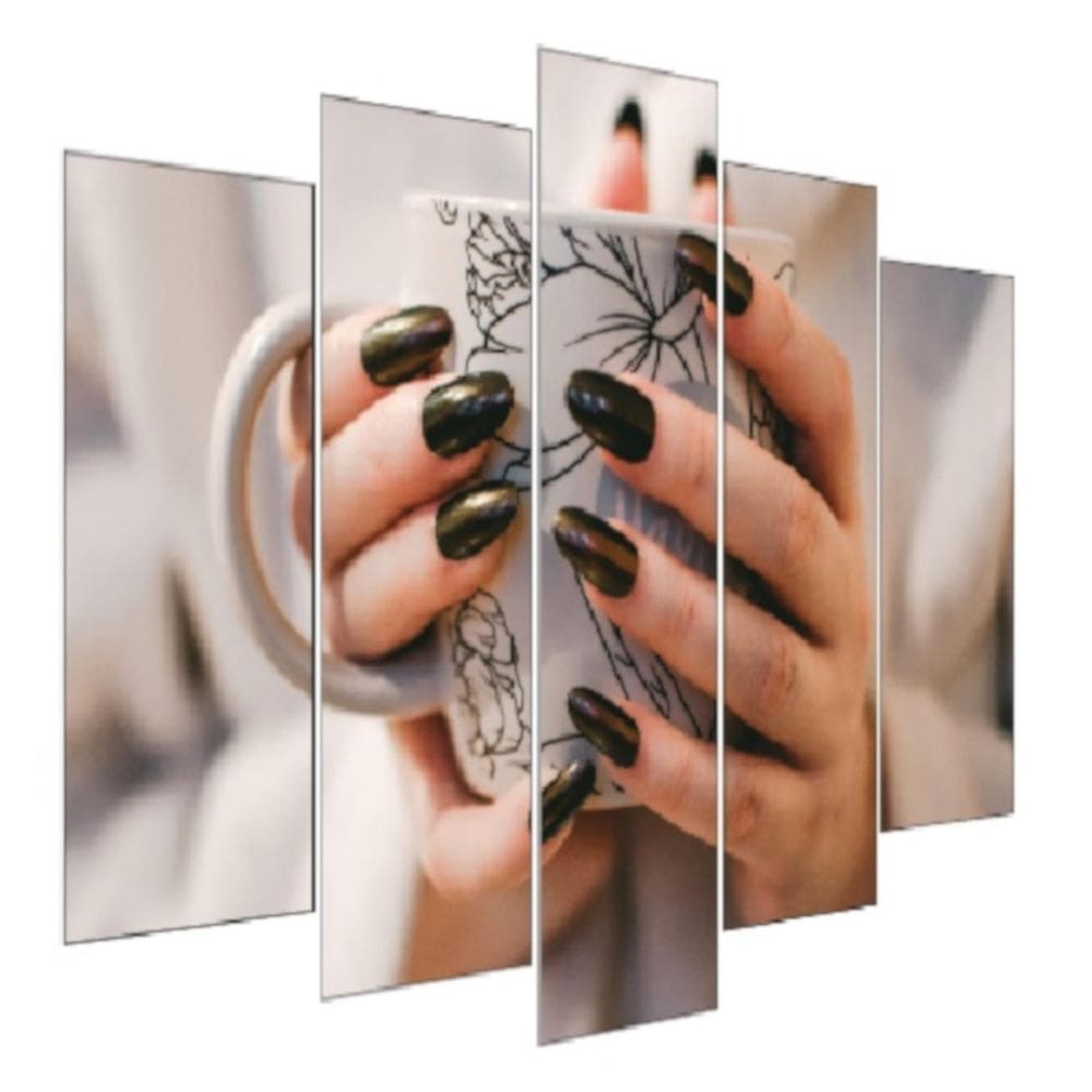 Quadro Decorativo Mosaico 5 Peças Mod886 Xícara Unhas Preto