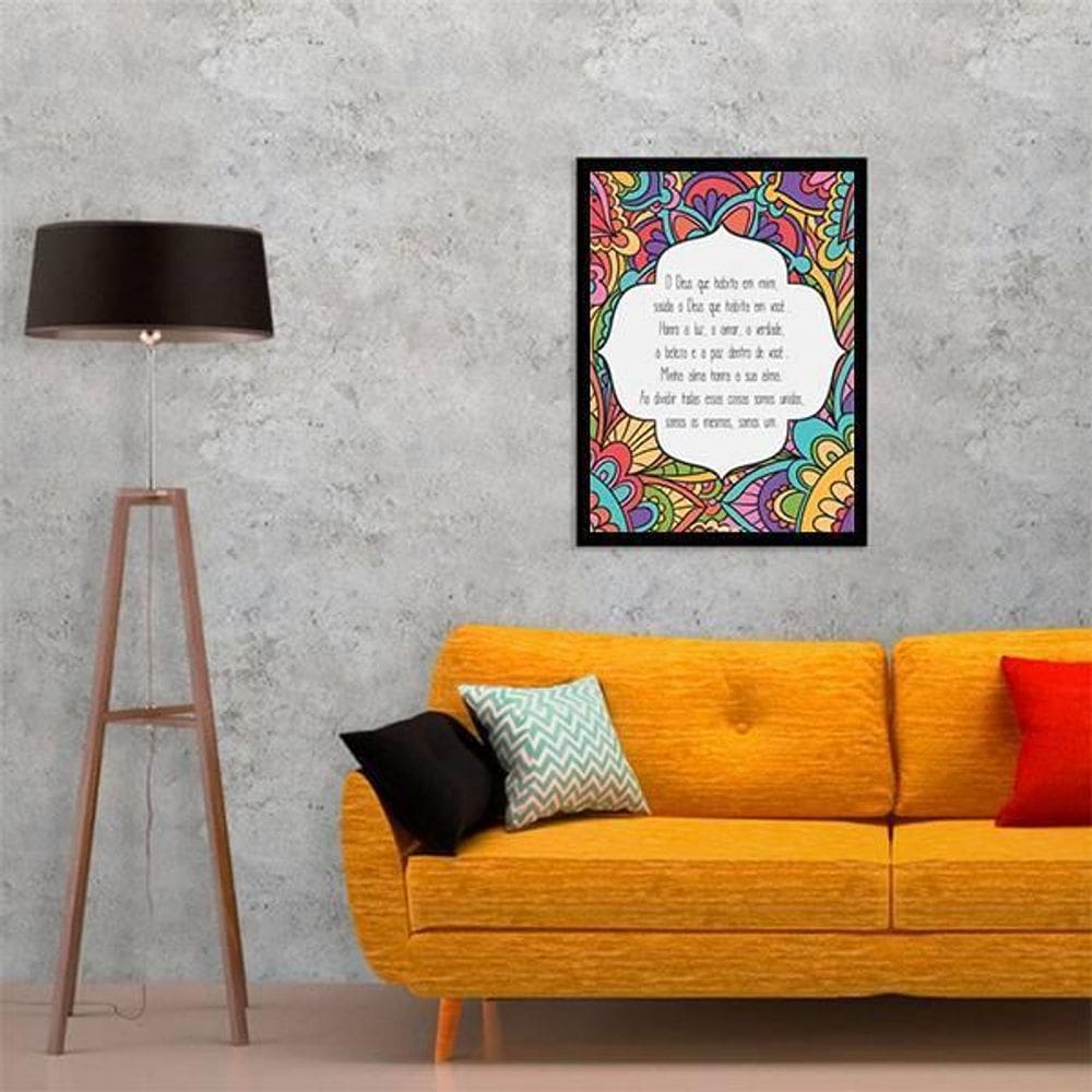 Quadro Mantra O Deus Que Habita Em Mim 24X18 Com Vidro Preta