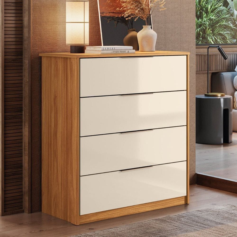 Cômoda para Quarto com 4 Gavetas Alia Cinamon/Off White